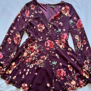 Lulu's Always Yours Plum Purple Floral Print Long Sleeve Skater Dress